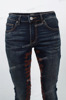 Dark Blue Brown Gothic Embroidered Skinny Jeans