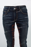 Dark Blue Brown Gothic Embroidered Skinny Jeans