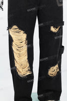 Black Tattered Baggy Cargo Pants
