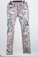 Cashew flower gauze thread cut distressed blue jeans