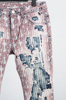 Cashew flower gauze thread cut distressed blue jeans