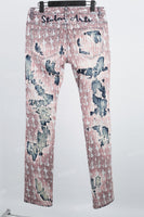 Cashew flower gauze thread cut distressed blue jeans