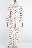 Digital printed white denim suit