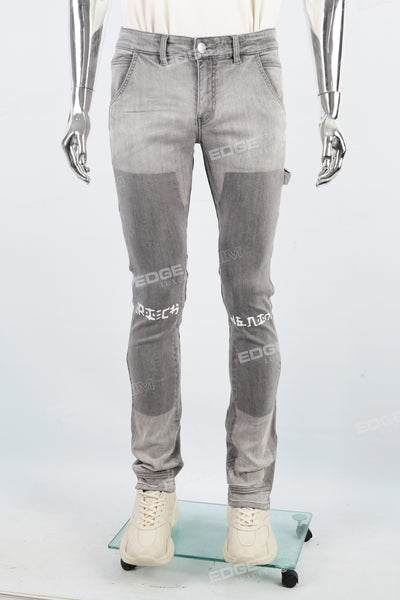 Men's Printed Gray Denim Cargo Pants
