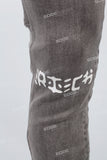 Men's Printed Gray Denim Cargo Pants