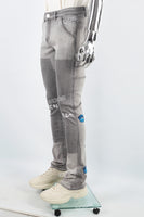 Men's Printed Gray Denim Cargo Pants