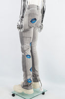 Men's Printed Gray Denim Cargo Pants