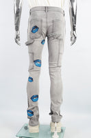 Men's Printed Gray Denim Cargo Pants