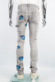 Men's Printed Gray Denim Cargo Pants