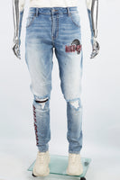 Men's Printed Blue Cut SkinnyJeans