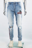 Men's Printed Blue Cut SkinnyJeans