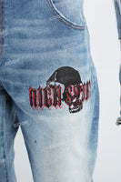 Men's Printed Blue Cut SkinnyJeans