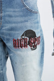Men's Printed Blue Cut SkinnyJeans
