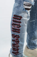 Men's Printed Blue Cut SkinnyJeans