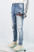 Men's Printed Blue Cut SkinnyJeans