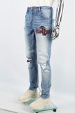 Men's Printed Blue Cut SkinnyJeans
