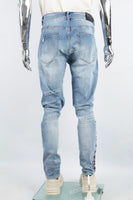 Men's Printed Blue Cut SkinnyJeans