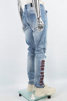 Men's Printed Blue Cut SkinnyJeans