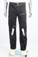 Men's regular ripped patchwork original color washed jeans with red edges