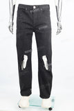 Men's regular ripped patchwork original color washed jeans with red edges