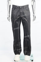 Men's Black Zip Embroidered Waxed Jeans
