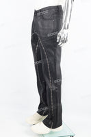Men's Black Zip Embroidered Waxed Jeans