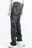 Men's Black Zip Embroidered Waxed Jeans