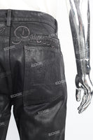 Men's Black Zip Embroidered Waxed Jeans