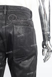 Men's Black Zip Embroidered Waxed Jeans