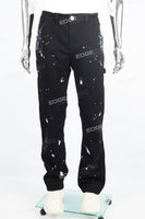 Men's black paint splash workwear flared pants