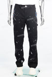 Men's black paint splash workwear flared pants