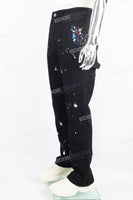 Men's black paint splash workwear flared pants