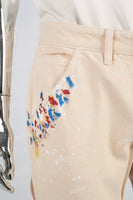Men's Khaki Splash Embroidered Cargo Flare Pants