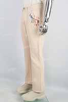 Men's Khaki Splash Embroidered Cargo Flare Pants