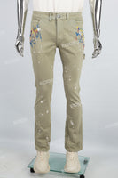 Men's washed green splash paint embroidered workwear flared pants