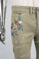 Men's washed green splash paint embroidered workwear flared pants