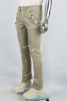 Men's washed green splash paint embroidered workwear flared pants