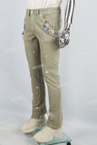 Men's washed green splash paint embroidered workwear flared pants