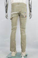 Men's washed green splash paint embroidered workwear flared pants