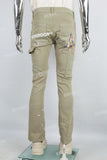 Men's washed green splash paint embroidered workwear flared pants