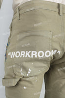 Men's washed green splash paint embroidered workwear flared pants