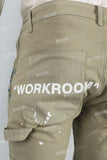 Men's washed green splash paint embroidered workwear flared pants