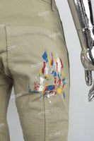 Men's washed green splash paint embroidered workwear flared pants
