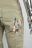 Men's washed green splash paint embroidered workwear flared pants