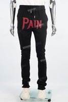 Men's Black Printed Knit Stacked Pants