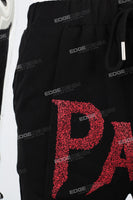 Men's Black Printed Knit Stacked Pants