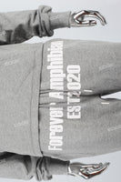 Men's gray printed hooded sweatshirt knitted trousers