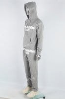 Men's gray printed hooded sweatshirt knitted trousers