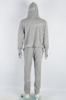 Men's gray printed hooded sweatshirt knitted trousers