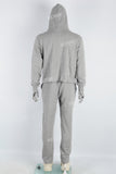 Men's gray printed hooded sweatshirt knitted trousers